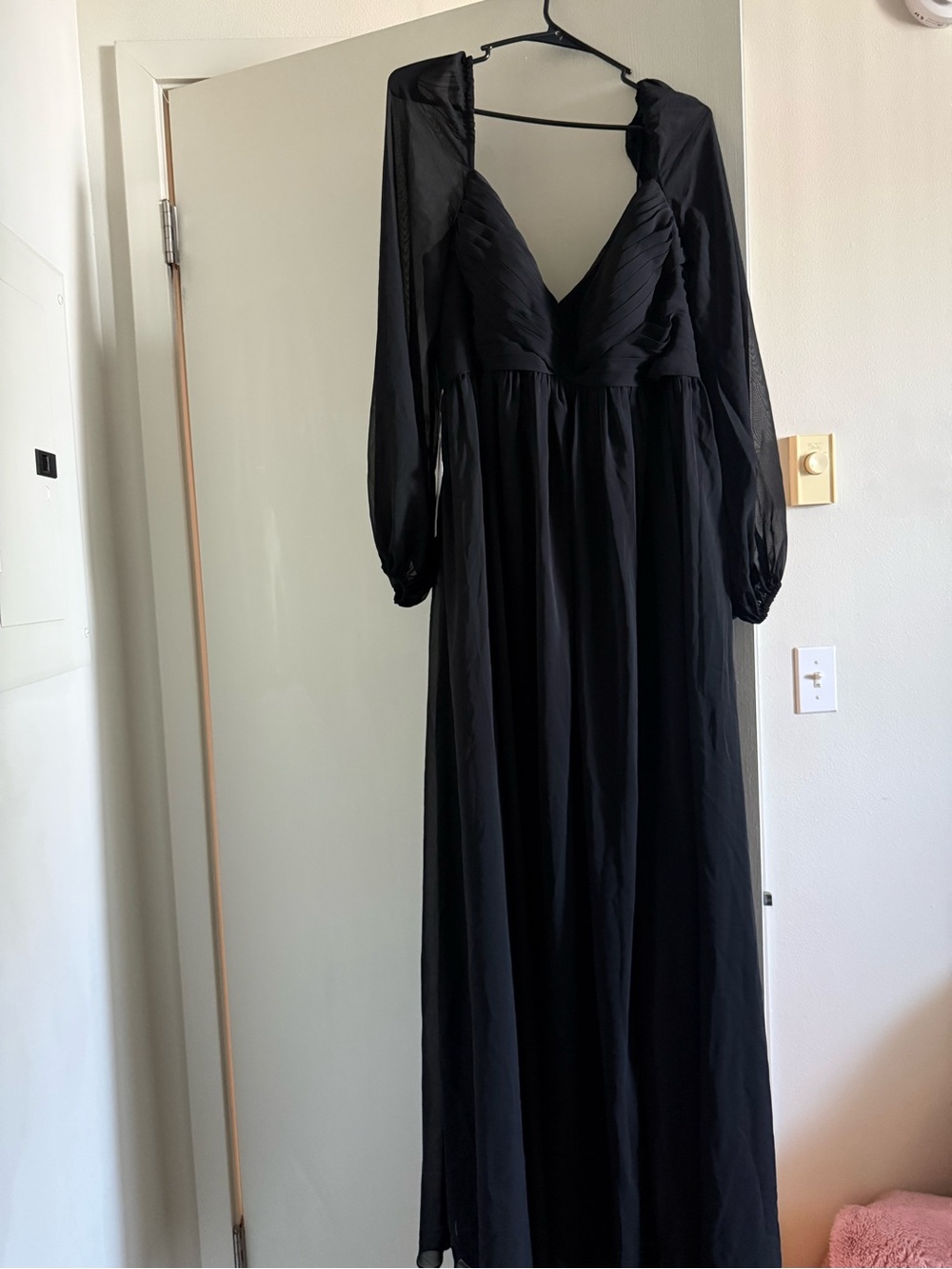 Azazie Black Long Sleeve Chiffon Prom Dress